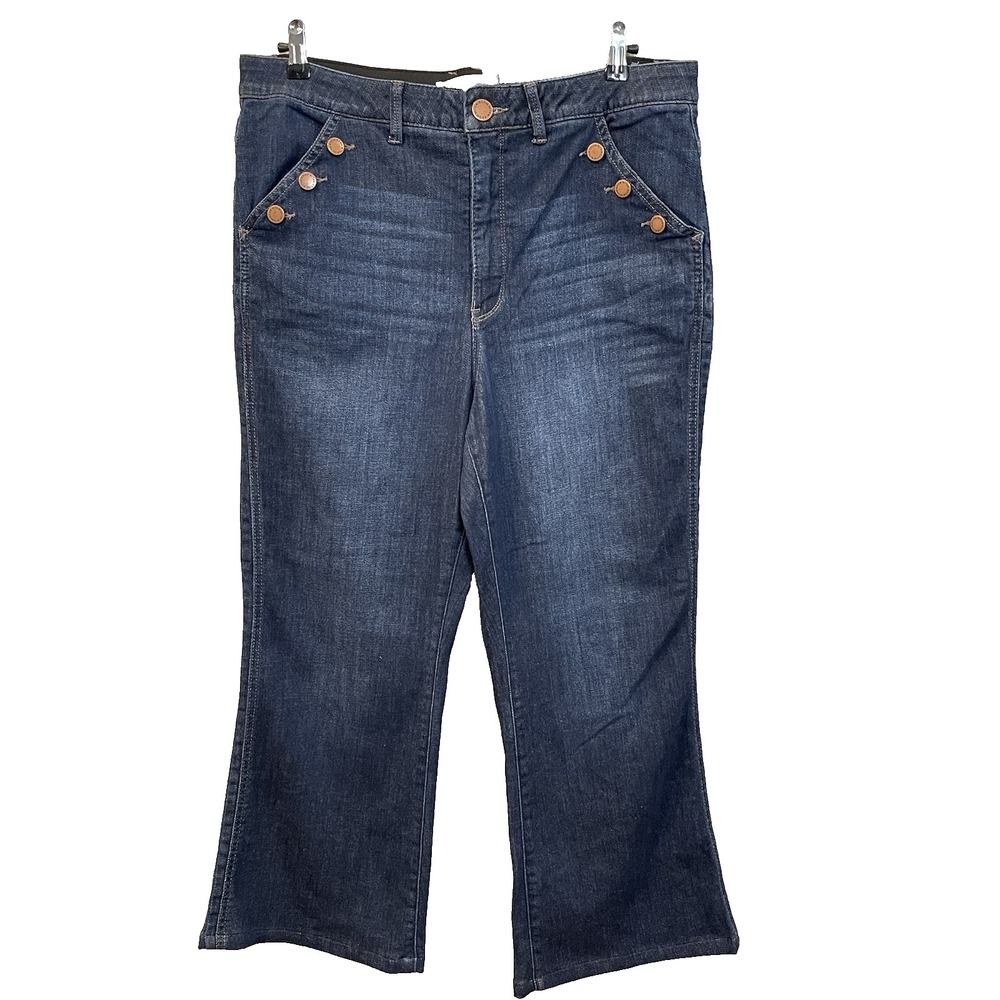Wit & Wisdom Women's 16 P High‎ Rise Boot Cut Dark Wash Elastic Waist Pant Jeans
